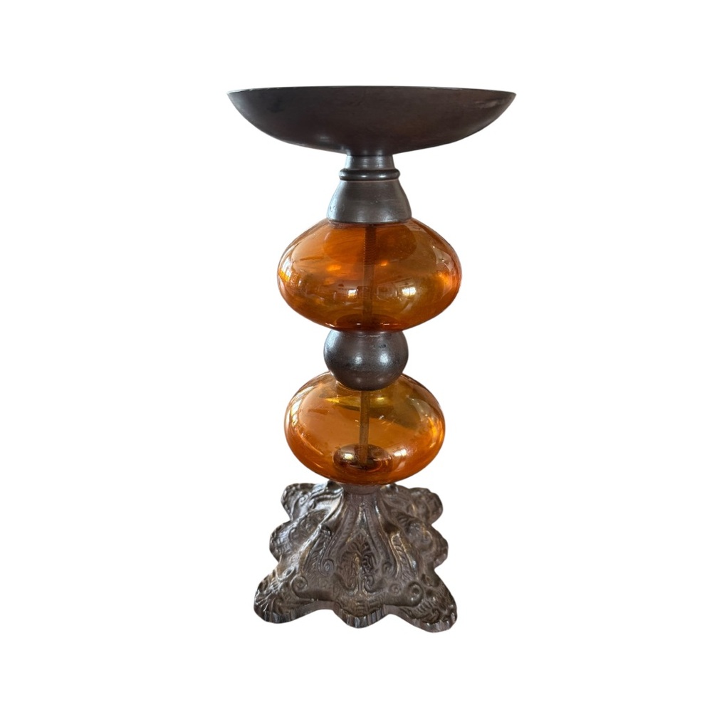 Vintage Amber Resin and Metal Candle Holder